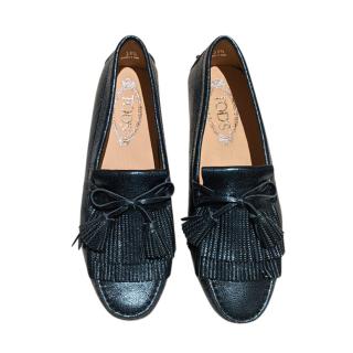 Tod's Metallic Dark Blue Leather Gommino Driving Loafers