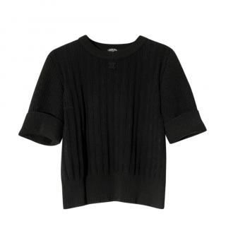 Chanel 2021 Black Cotton Short Sleeve Sweater 
