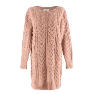 Ryan Roche Salmon Pink Cashmere Cable-Knit Sweater