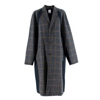 Deveaux Navy Check Wool-Blend Long Coat