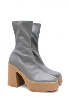 Stella McCartney Skyla Light Grey Faux Leather Platform Ankle Boots