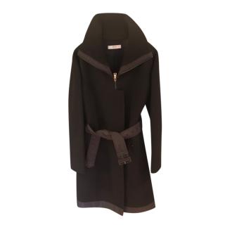 Prada Black Wool Funnel Neck Belted Coat