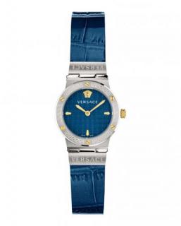 Versace Greca Silver-Tone Metal Blue Crocodile Embossed Watch
