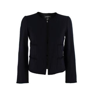 Chanel Black Ribbed Collarless Jacket