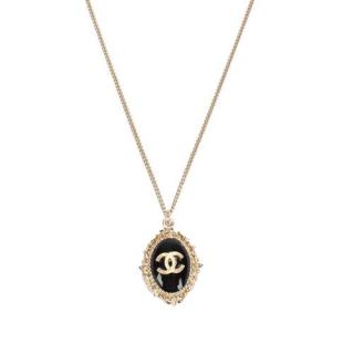 Chanel Gold-Tone & Black CC Cameo Pendant Necklace
