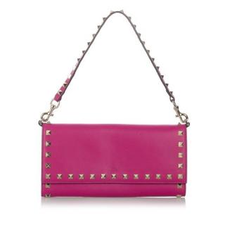 Valentino Rockstud Hot-Pink Leather Wallet on Chain
