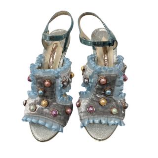 Sophia Webster Blue Velvet Embellished Heeled Sandals