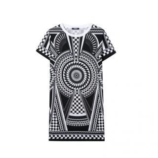 Balmain Graphic Black & White Cotton T-Shirt Dress
