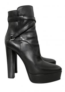 Saint Laurent Black Leather Buckled Heeled Ankle Boots
