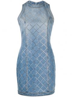 Ballmain blue rhinestone embellished fitted denim dress