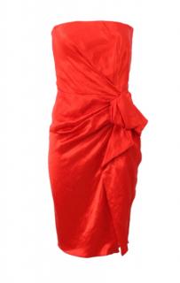 Lanvin Duchesse Red Silk Strapless Evening Dress