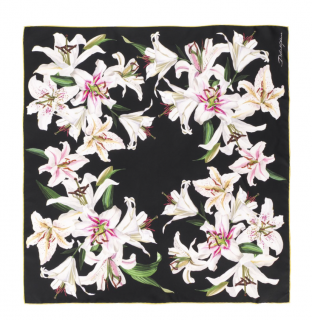 Dolce & Gabbana Black Lily Print Silk Scarf