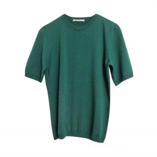 Max Mara Green Wool Short Sleeve Knit Top