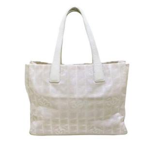 Chanel Vintage White New Line Travel Nylon Tote Bag