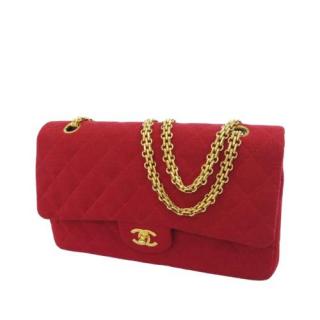 Chanel Red Canvas Double Flap Bag
