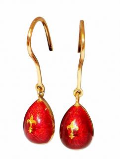 Faberge Red Enamel Egg Drop Earrings 18ct gold