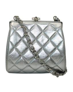 Chanel Vintage Silver Metallic Quilted Leather Mini Bag