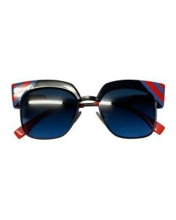 Fendi Blue & Red Acetate Wave Cat Eye Sunglasses