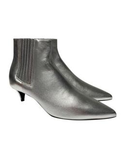 Celine Silver Metallic Leather Stivaletti Donna Heeled Ankle Boot