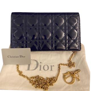 Dior Blue Patent Lady Dior Wallet on Chain