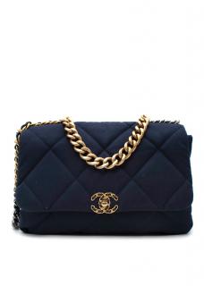 Chanel Jersey Navy Blue 19 Maxi Flap Bag