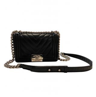Chanel Small Black Leather Chevron Boy Bag
