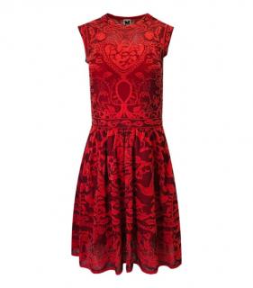 M Missoni Red Skeleton Knit Flared Dress