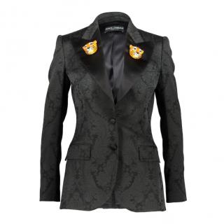 Dolce & Gabbana Tiger Applique Jacquard Black Tailored Jacket