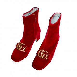 Gucci red velvet GG Victoire 55 Boots