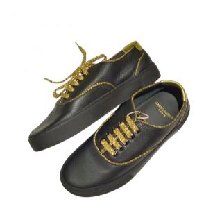 Saint Laurent Black & Gold Leather Venice Low Sneakers