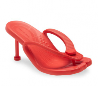 Balenciaga red micro foam heeled flip flops