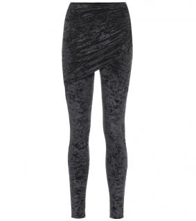 Balenciaga black crushed velvet draped leggings