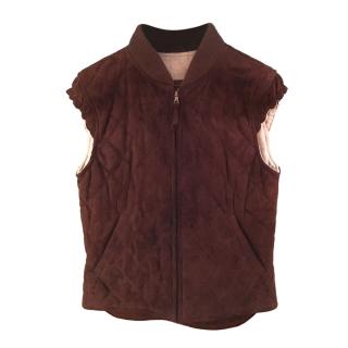 Loro Piana Chocolate Brown Suede Quilted Gilet