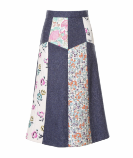 Red Valentino Herringbone & Floral Quilt Panelled A-Line Skirt