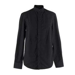 Wardrobe.NYC Black Cotton Poplin Grandad Collar Shirt