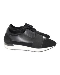 Balenciaga Black Leather & Mesh Race Runner Sneakers