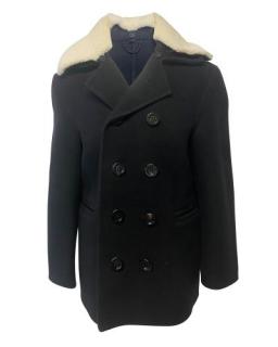 Burberry Prorsum Black Shearling Collar Pea Coat