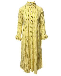 Ganni Yellow Daisy Print Crepe Shirt Dress