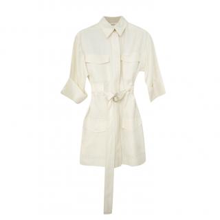 Celine Cream Silk Short-Sleeve Safari Shirt