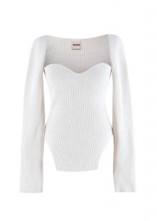 Khaite Cream Maddy Ribbed Sculpted Knitted Top