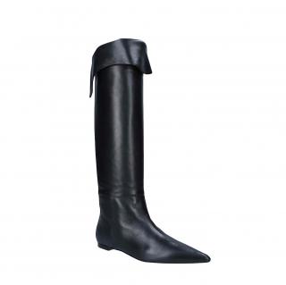 Khaite Black Leather Diego Long Flat Boots