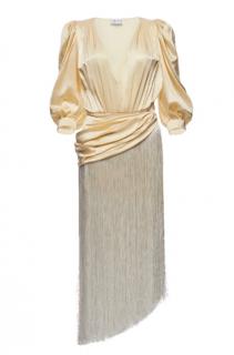 Magda Butym Ivory Fringed Asymmetric Silk Midi Dress