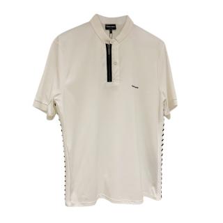 Giorgio Armani White Cotton Stitch Detail Polo Shirt