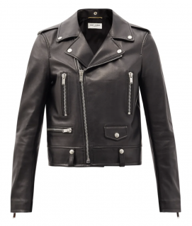 Saint Laurent Black Leather Cropped Biker Jacket