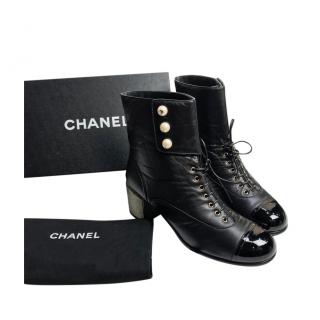 Chanel Black Faux-Pearl Biker Boots