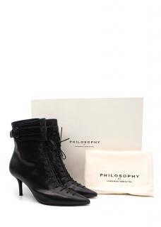 Philosophy di Lorenzo Serafini Black Leather Point-Toe Lace-Up Booties