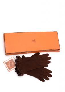 Hermes Vintage Brown Suede Tassel Gloves 