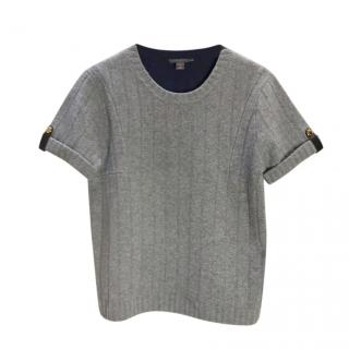 Louis Vuitton Grey & Navy Cable Knit Short Sleeve Top