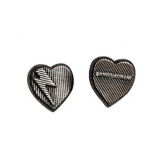 Saint Laurent Aged Silver-Tone Metal Heart Brooches