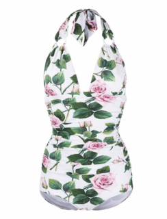 Dolce & Gabbana Rose Print Halterneck Swimsuit